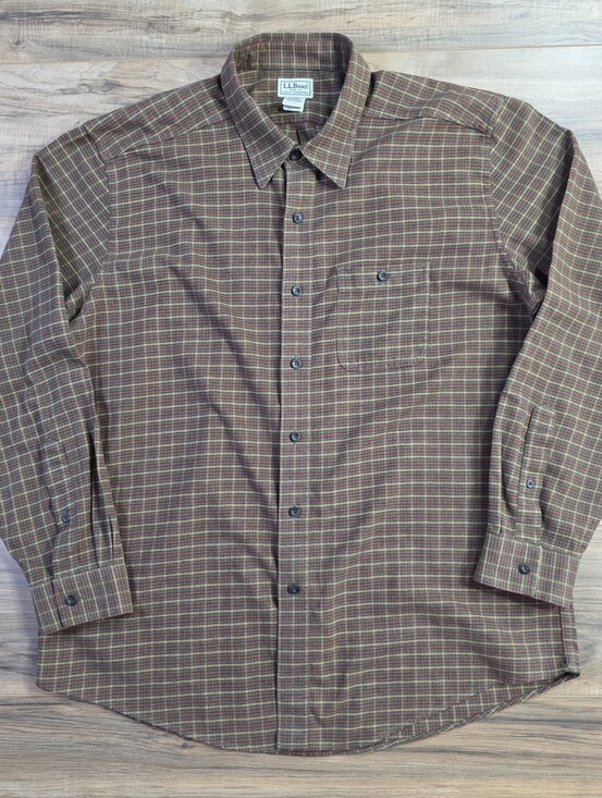 L.L. Bean Other - LL Bean Plaid Flannel Button Up Shirt Brown Green Mens Size L Long Sleeve Cotton